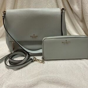 Kate Spade Leila Medium Flap Shoulder Bag & Leila wallet in Hazy Morning Blue